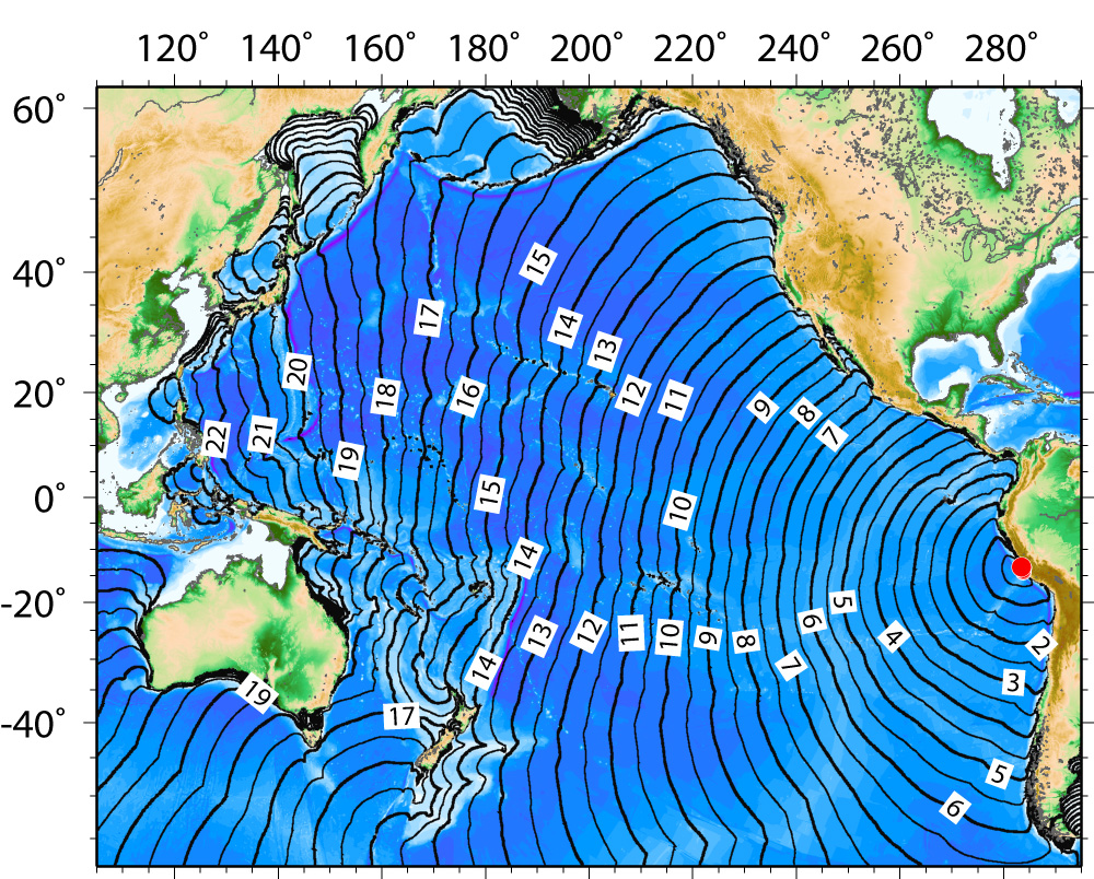 Fig.1 Tsunami travel times